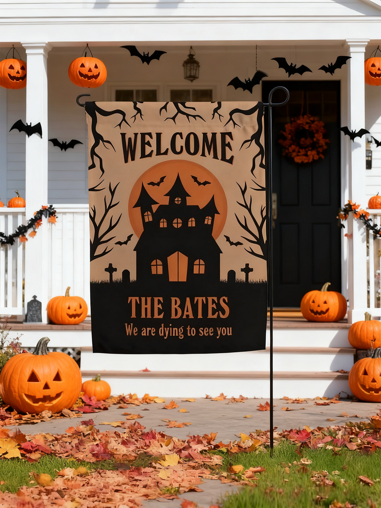Custom Halloween Haunted House Garden Flag